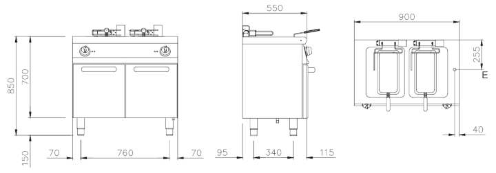 EFET4210, friggitrice elettrica monoblocco su vano con due vasche